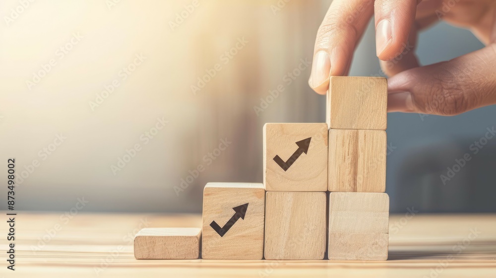 Poster building blocks. visualize progress and growth with this image of wooden blocks stacked to represent