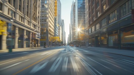 Fototapeta premium side view of an empty city street in the front view, with motion blur