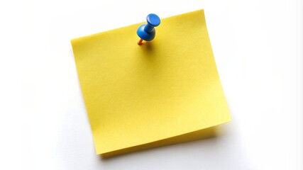 A yellow sticky note with a blue pin on it