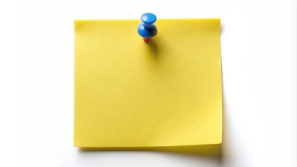 A yellow sticky note with a blue pin on it