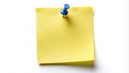 A yellow sticky note with a blue pin on it