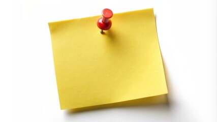 A yellow sticky note with a red pin on it