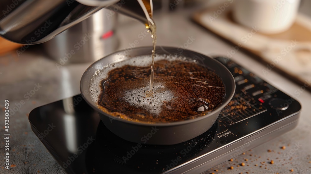 Poster a detailed image of a coffee scales weight display showing the gradual increase in grams as the wate