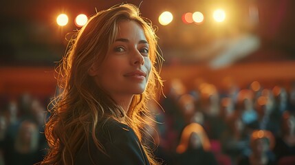 woman, audience, business, leadership, diversity, Confident woman in an audience, ideal for business, leadership, and diversity-themed projects, highlighting poise and empowerment.