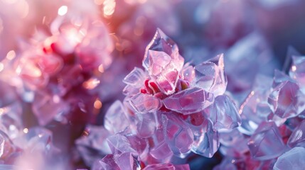 a bunch of flowers made of ice ::6 in a colorful vase on an oak table in a living room near a window with sun rays in an old dusty house ::1 