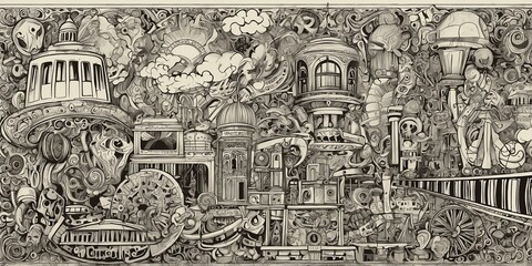 Obraz premium doodles and sketches themed flat banner background