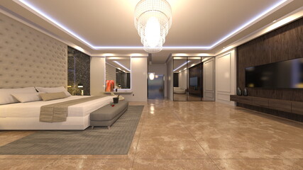 大きな窓があるリビングルーム　3DCGレンダリング