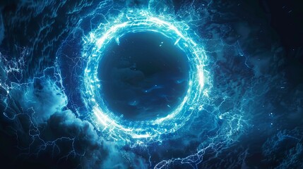Electric ring of energy. Abstract blue ring of electric energy in a dark background.