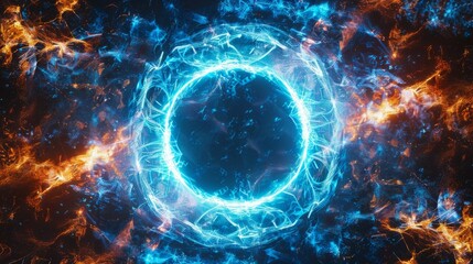 Abstract blue and orange light ring. A stunning digital art piece showcasing a luminous blue ring encircled by orange light, creating a mesmerizing contrast.