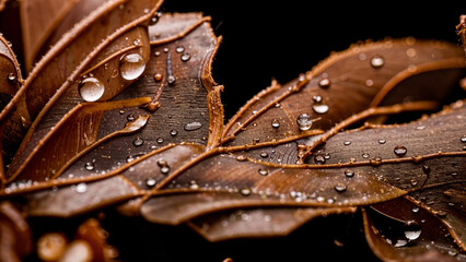 a close up of a leaf with water droplets on it