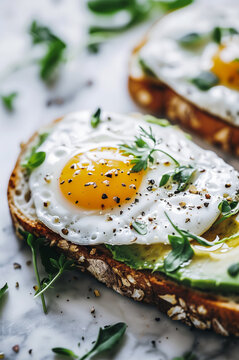 Sunny side up egg on toast with garnishing. Generative AI image