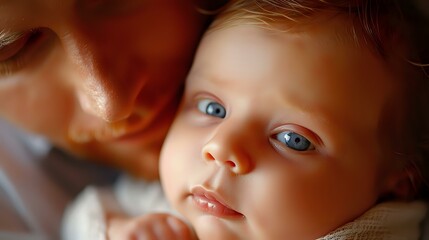 A tender close-up of a father lovingly holding his baby, perfect for themes of family, love, and bonding.