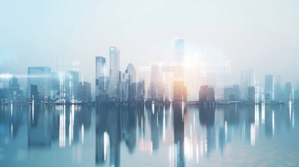 Fototapeta premium Cityscape with Reflections and a Hazy Atmosphere