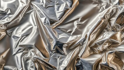 Crumbled silver foil texture background