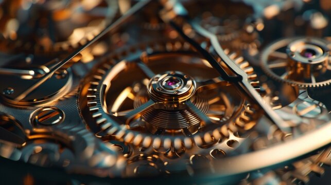 Very detailed close-up shot of a luxury shiny metallic movement.