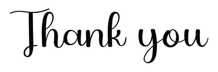 Thank you card, text or lettering. Vector script and handwritten typography. Thank you vintage style word for note, sign, banner. Isolated on white background in eps 10.