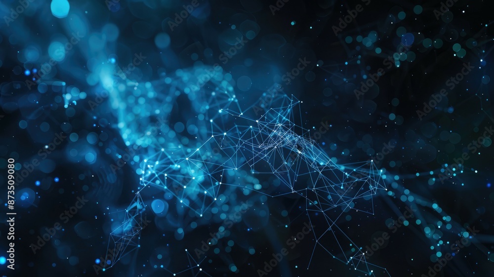 Poster vibrant digital network with glowing nodes and connections, representing data interaction and techno