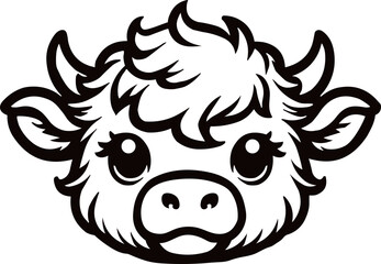 Cute Baby HIghland Cow Head Vector