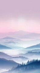 Fototapeta premium Serene Sunset Over Misty Mountain Range Landscape Illustration