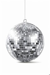 Shiny Silver Disco Ball Decoration on White Background