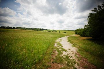rolling prairie trail on a summer day in Kansas