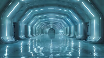Dimly lit futuristic tunnel with metallic walls and a mysterious ambiance, suitable for sci-fi themes.