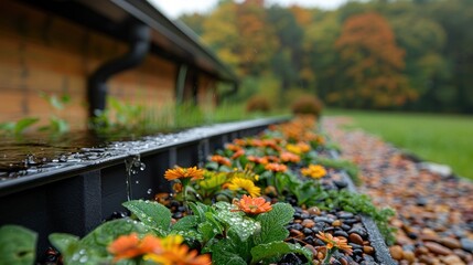 Close-up of a flower bed with water flowing through it