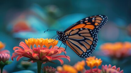Obraz premium Monarch Butterfly on Zinnia Flower