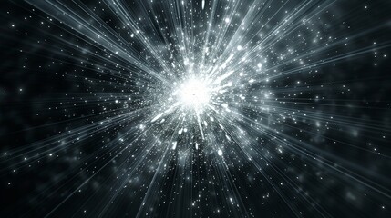Fototapeta premium Dynamic white Celestial Explosion set. Black Background with Glowing silver Sunburst, Digital Lens Flare, and Color-Adjusted Light Rays