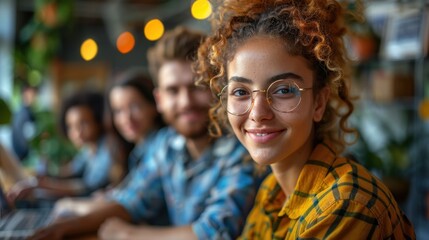 Smiling Young Woman with Friends