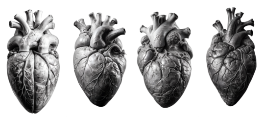 Real black and white human heart isolated on transparent background PNG file