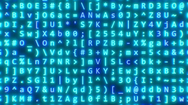 Abstract Blue Glowing Moving Computer Hacker Code Ciphertext Concept - 4K Seamless VJ Loop Motion Background Animation