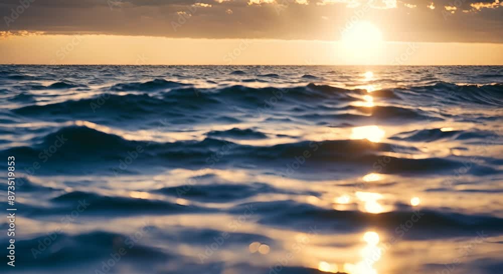 Poster the golden sunset reflects on the water, creating mesmerizing waves with bokeh sparkles