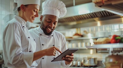 Two Chefs Collaborating in a Modern Kitchen