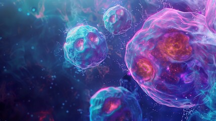 Generative AI illustration of abstract colorful stem cell under microscope view in laboratory