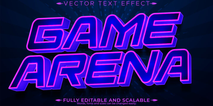 Game Arena text effect, editable gaming and arena customizable font style