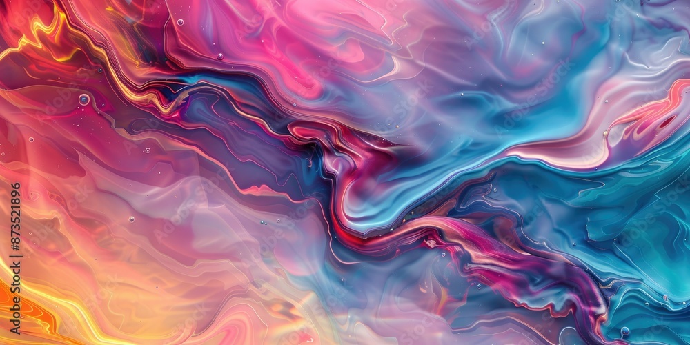 Poster mesmerizing abstract fluid art with vivid swirls in vibrant rainbow colors creating stunning visual 