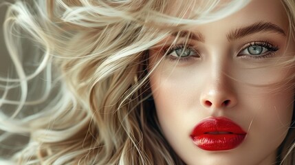 Fototapeta premium Beauty portrait of a girl with ultra blond hair, showcasing a sophisticated hairstyle and makeup for a fashion and cosmetic concept