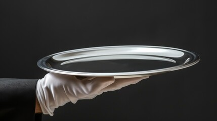 Waiter Holding Tray with Empty Plate on Isolated Background