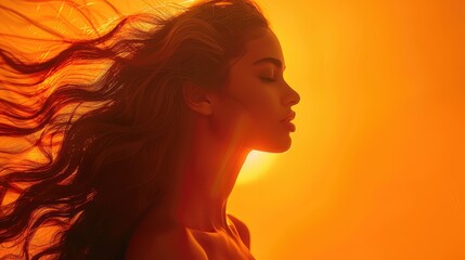 Serenity in Golden Hues: Woman with Flowing Hair