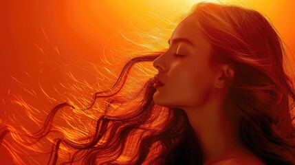 Serenity in Golden Hues: Woman with Flowing Hair