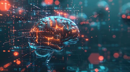 Abstract representation of AI insights, a human brain intertwined with digital circuits and glowing data points. AI insights
