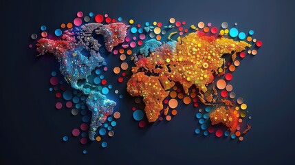 Dynamic Cartography: Abstract World Map with Overlapping Circles and Dots