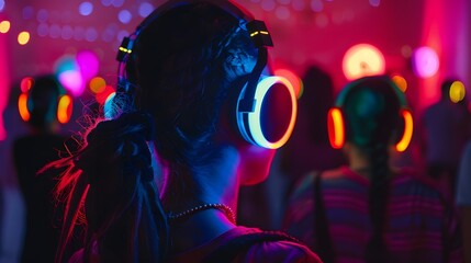 Silent Disco Party with Neon Lights.
