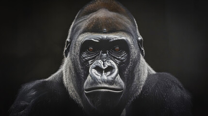 Powerful and Thoughtful Portrait of a Majestic Gorilla in Monochrome Capturing the Intensity and Nobility of this Endangered Great Ape