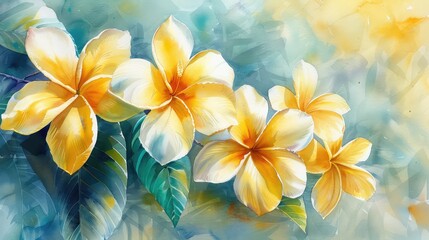Fototapeta premium Tropical Beauty: Vibrant Watercolor Plumeria Flowers