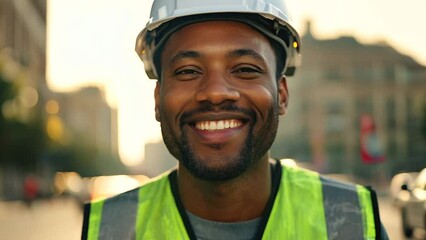 Construction worker smiling portrait on a street