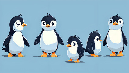 Fototapeta premium set of penguins on blue background