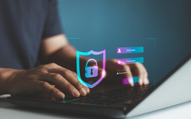 cyber security login and password concept. User type login and password, keeping user personal data...