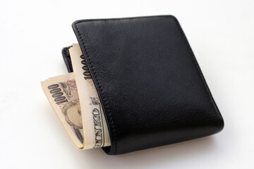 Black Wallet with Ten Thousand Yen Bills, Japanese Yen Notes